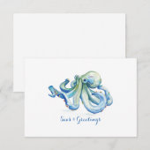 Kerstblauw Octopus Waterverf Holiday (Voorkant / Achterkant)