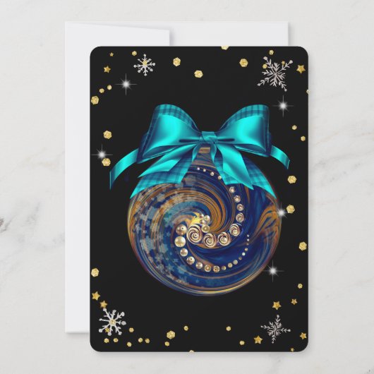 Kerstblauw ornamenten diamanten, sneeuwvlokken kaart (Achterkant)