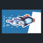 Kerstblauw rechthoekige sticker Penguin skater.<br><div class="desc">Kerstblauw rechthoekige sticker Penguin skater en andere Snowfolk. Winter Wonderland sneeuwpoppen. Lieflijke winterse personages met schaatspinguïns, sleeën sneeuwmeisjes, skiën sneeuwpoppen en schaatsen sneeuwpoppen : ) Bekijk ook de bijpassende Lovable winterse sneeuwpoppen en sneeuwmeisje personages spelen hun instrumenten in een kerstband. Een mooie geïllustreerde originele decoratie om je cadeaus op te...</div>