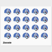 Kerstblauw rond sticker Pinguïn schaatsen. (Vel)