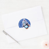 Kerstblauw rond sticker Pinguïn schaatsen. (Envelop)