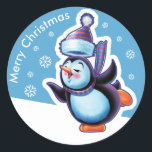 Kerstblauw rond sticker Pinguïn schaatsen.<br><div class="desc">Kerst helderblauw rond sticker Pinguïn schaatsen en andere Snowfolk. Winter Wonderland sneeuwpoppen. Lieflijke winterse personages met schaatspinguïns, sleeën sneeuwmeisjes, skiën sneeuwpoppen en schaatsen sneeuwpoppen : ) Bekijk ook de bijpassende Lovable winterse sneeuwpoppen en sneeuwmeisje personages spelen hun instrumenten in een kerstband. Een mooie geïllustreerde originele decoratie om je cadeaus op...</div>