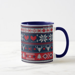 Kerstblauw Rood Fair Isle Knittern Mok