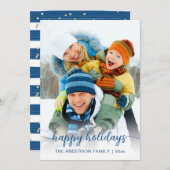 Kerstblauw script, foto fijn feestdagenkaart (Voorkant / Achterkant)