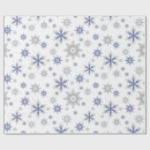 Kerstblauw Silver Snowflakes Glitter Cadeaupapier (Vlak)