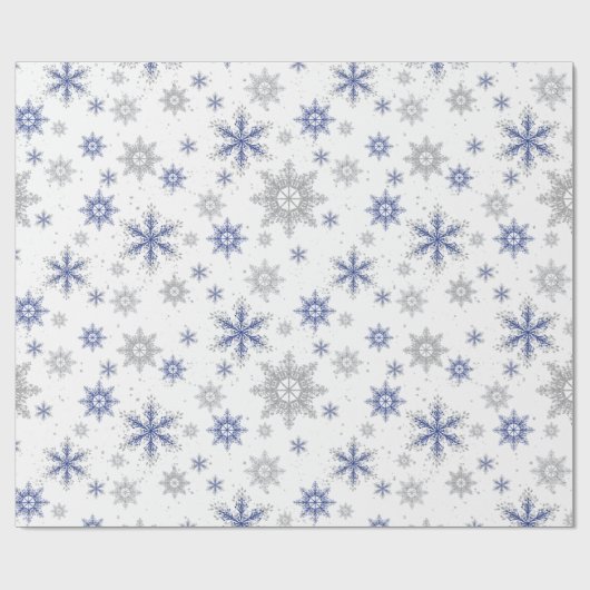 Kerstblauw Silver Snowflakes Glitter Cadeaupapier (Vlak)