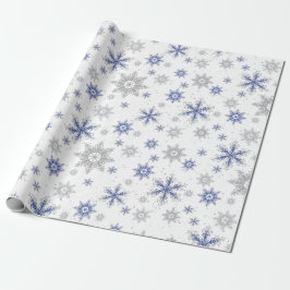 Kerstblauw Silver Snowflakes Glitter Cadeaupapier