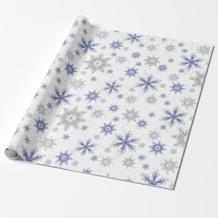 Kerstblauw Silver Snowflakes Glitter Cadeaupapier