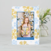 Kerstblauw Snowflake-lijst Folie Feestdagenkaart (Staand Voorkant)