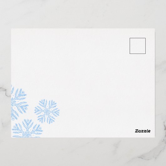 Kerstblauw Snowflake-lijst licht Folie Feestdagen Briefkaart (Achterkant)