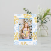 Kerstblauw Snowflake-lijst licht Folie Feestdagen Briefkaart (Staand Voorkant)