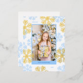 Kerstblauw Snowflake-lijst licht Folie Feestdagen Briefkaart (Voorkant / Achterkant)