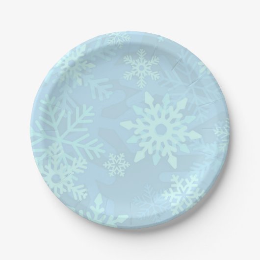 Kerstblauw Snowflakes Dessert Borden Papieren Bordje (Voorkant)