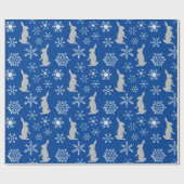kerstblauw Snowflakes en Bunnies Cadeaupapier (Vlak)