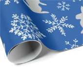 kerstblauw Snowflakes en Bunnies Cadeaupapier (Rol Hoek)