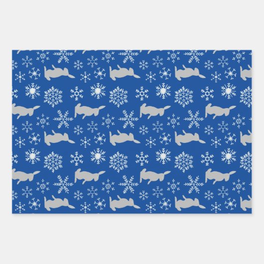 kerstblauw Snowflakes en Bunnies Inpakpapier Vel (Voorkant)