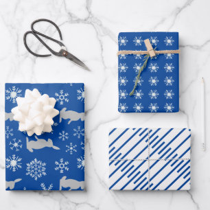 kerstblauw Snowflakes en Bunnies Inpakpapier Vel