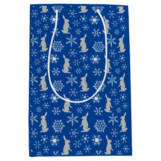 kerstblauw Snowflakes en Bunnies Medium Cadeauzakje (Voorkant)