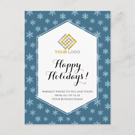 Kerstblauw Snowflakes Logo Business Briefkaart (Voorkant)