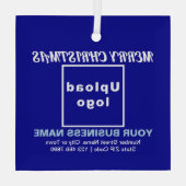 kerstblauw vierkant glazen versier glas ornament (Achterkant)