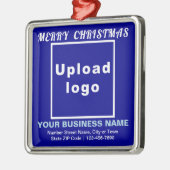 kerstblauw vierkant versierend metalen ornament (Links)