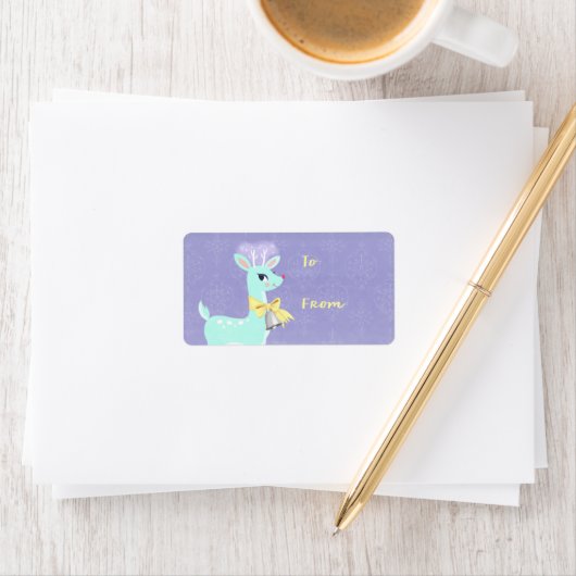 Kerstblauw Vintage Rendier Sticker Cadeaubijlage (Insitu)