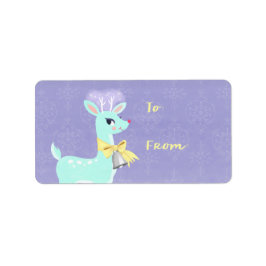 Kerstblauw Vintage Rendier Sticker Cadeaubijlage