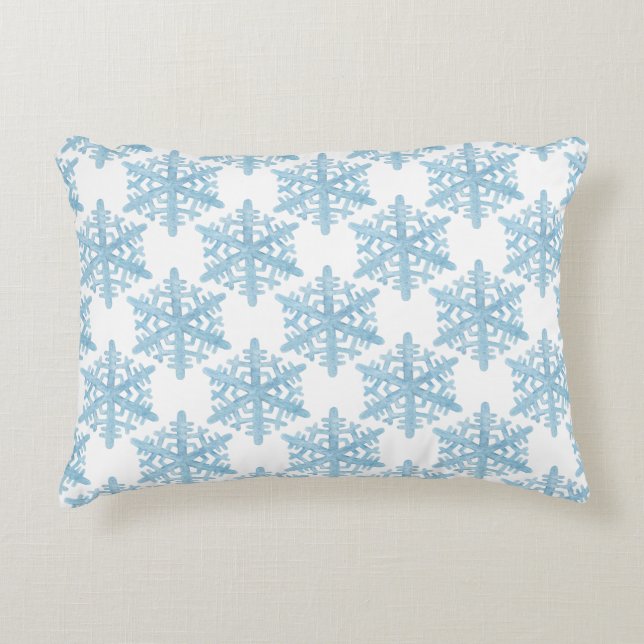 Kerstblauw Waterverf Snowflakes Patroon Accent Kussen (Voorkant)