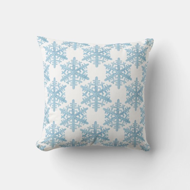 Kerstblauw Waterverf Snowflakes Patroon Kussen (Voorkant)