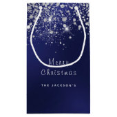 Kerstblauw wit glitter zilver klein cadeauzakje (Achterkant)