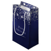 Kerstblauw wit glitter zilver klein cadeauzakje (Voorkant Gekanteld)