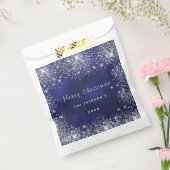 Kerstblauw wit glitterstof zilver bedankzakje (Gezegeld)