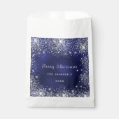 Kerstblauw wit glitterstof zilver bedankzakje (Voorkant)