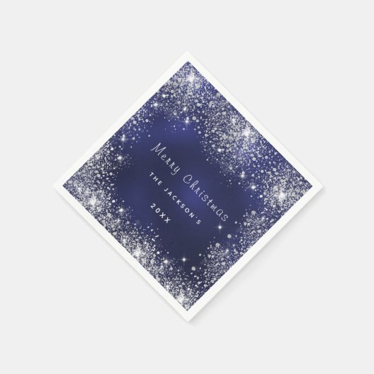 Kerstblauw wit glitterstof zilver servet (Hoek)