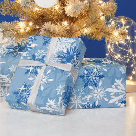 kerstblauw wit snowflap cadeaupapier