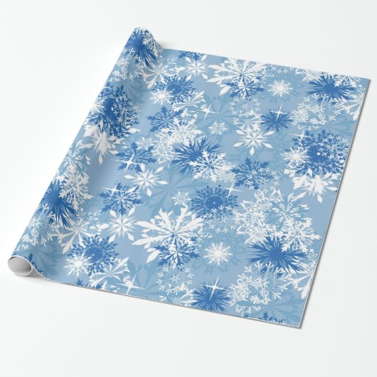 kerstblauw wit snowflap cadeaupapier (Uitgerold)