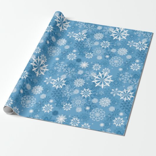 kerstblauw wit snowflap cadeaupapier (Uitgerold)