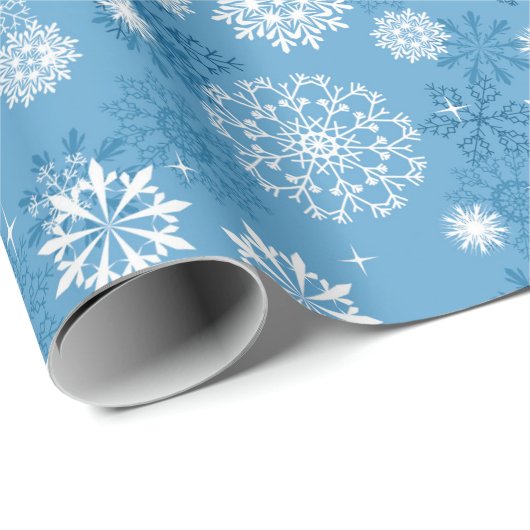 kerstblauw wit snowflap cadeaupapier (Rol Hoek)