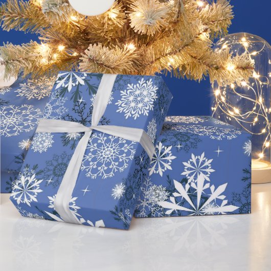 kerstblauw wit snowflap cadeaupapier (Feestdagen)