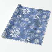 kerstblauw wit snowflap cadeaupapier (Uitgerold)