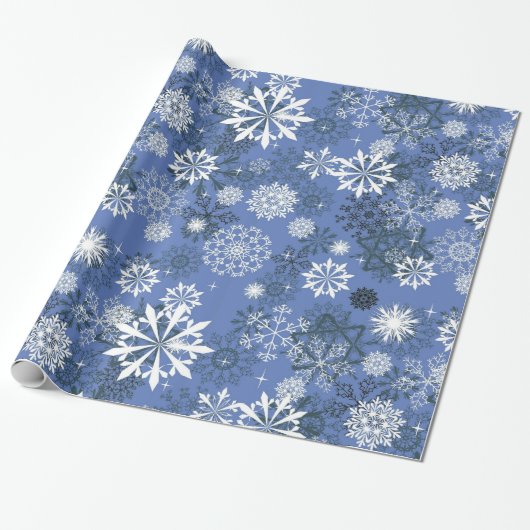 kerstblauw wit snowflap cadeaupapier (Uitgerold)