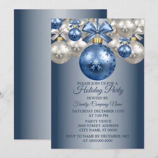 Kerstblauw-witte Feestdagen Kaart (Voorkant / Achterkant)