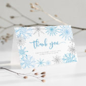 Kerstblauw zilveren sneeuwvlokken dank u kaart