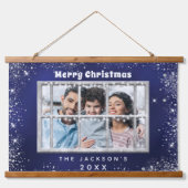 Kerstblauw zilverglitter hangend wandkleed (Voorkant)