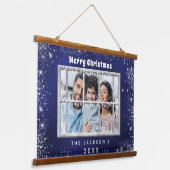 Kerstblauw zilverglitter hangend wandkleed (Gebogen)
