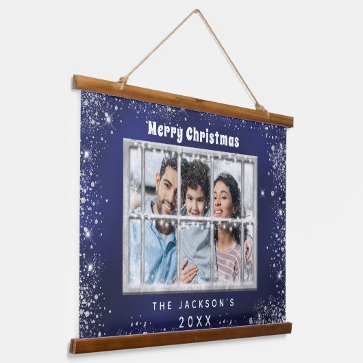 Kerstblauw zilverglitter hangend wandkleed (Gebogen)