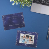 Kerstblauw zilverglitter notitiekaartje