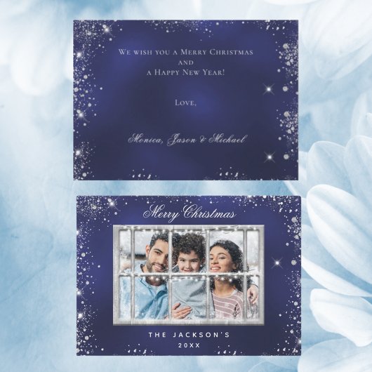 Kerstblauw zilverglitter notitiekaartje