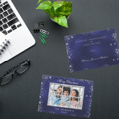 Kerstblauw zilverglitter notitiekaartje