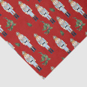 kerstblauwe bont op rood tissuepapier (Detail)